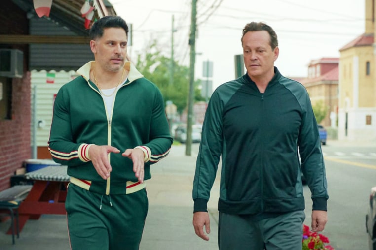 Joe Manganiello as Bruno and Vince Vaughn as Joe Scaravella in Nonnas