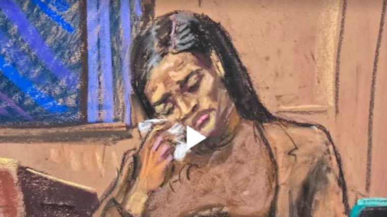 Cassie Ventura wipes away tears while testifying on May 13, 2025, in New York.